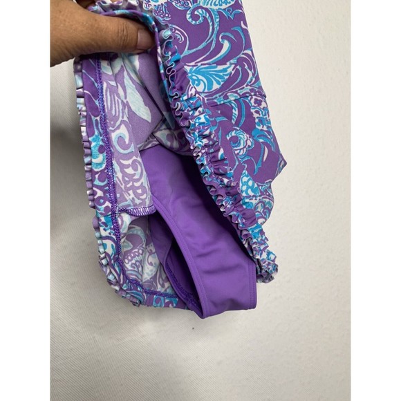Lands End Girls Ruffle Bodice Tankini Top Wild Violet Tropical Floral Size 10 - Picture 4 of 10